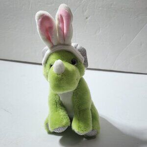 Frankford Green Triceratops Dinosaur with Easter Bunny Rabbit Ears Plush 8"